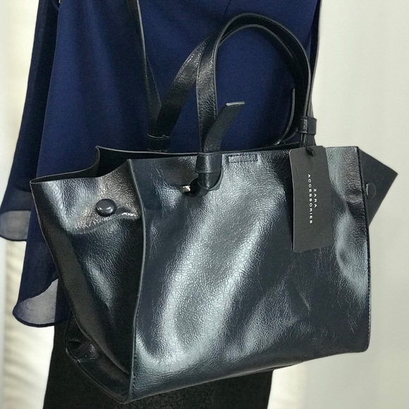 NWT Zara navy blue medium handbag - Picture 2 of 8